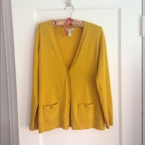 Banana Republic gold wool cardigan w/ pockets.